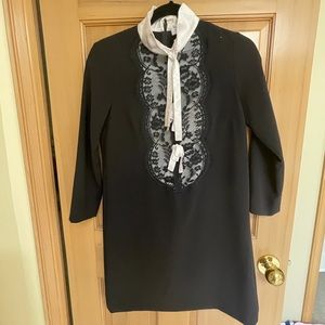 Sandro black bow detail floral lace woven dress